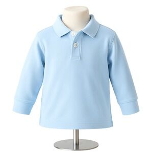 Hanna Andersson Toddler Long Sleeve Organic Cotton Light Blue Polo Shirt Size 90
